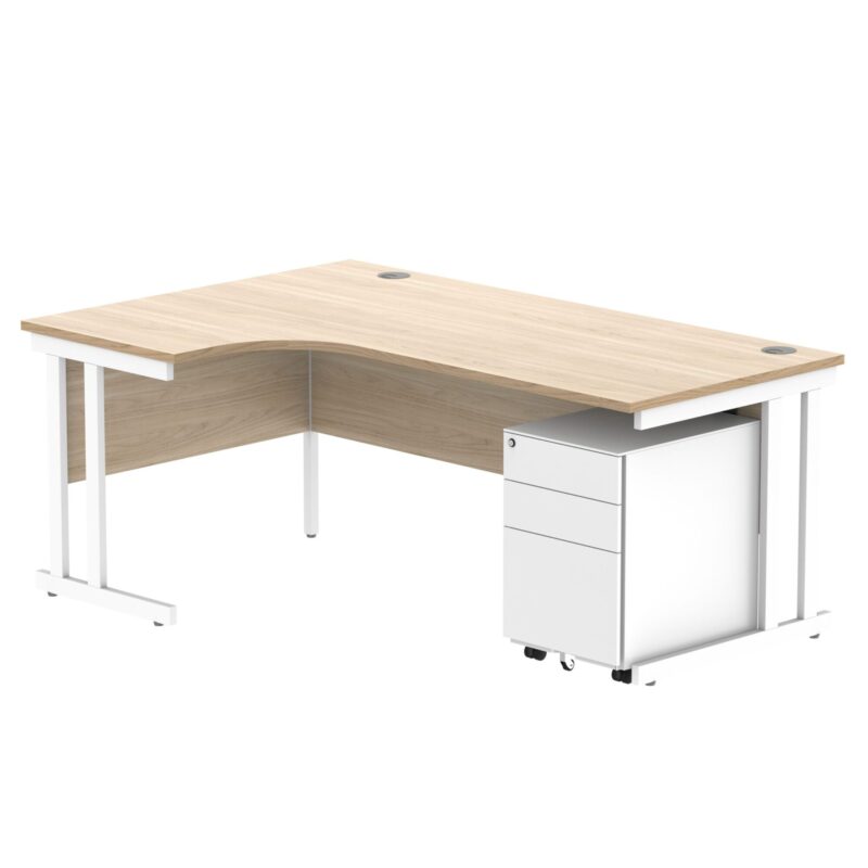 Double Upright Left Hand Radial Desk + Under Desk Steel Pedestal 3 Drawers