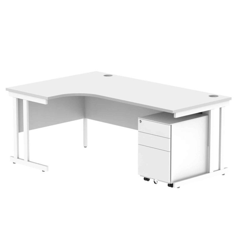 Double Upright Left Hand Radial Desk + Under Desk Steel Pedestal 3 Drawers