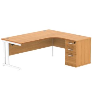 Double Upright Right Hand Radial Desk + Desk High Pedestal