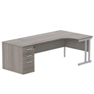 Double Upright Right Hand Radial Desk + Desk High Pedestal