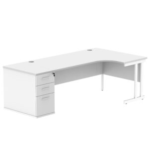 Double Upright Right Hand Radial Desk + Desk High Pedestal