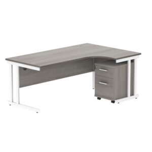 Double Upright Right Hand Radial Desk + 2 Drawer Mobile Under Desk Pedestal