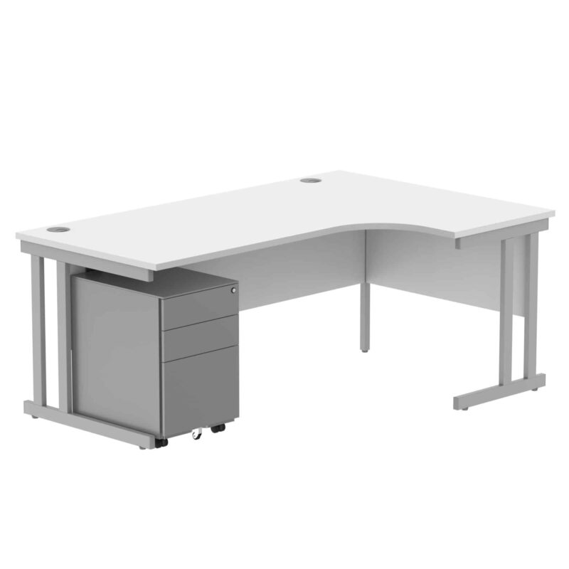 Double Upright Right Hand Radial Desk + Under Desk Steel Pedestal 3 Drawers