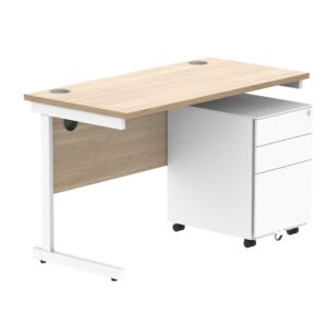 CORE Single Upright Rectangular Desk + Under Desk Steel Pedestal 3 Drawers