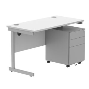 CORE Single Upright Rectangular Desk + Under Desk Steel Pedestal 3 Drawers