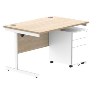 CORE Single Upright Rectangular Desk + Under Desk Steel Pedestal 3 Drawers