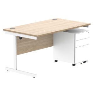 CORE Single Upright Rectangular Desk + Under Desk Steel Pedestal 3 Drawers