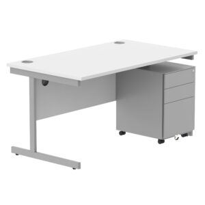 CORE Single Upright Rectangular Desk + Under Desk Steel Pedestal 3 Drawers