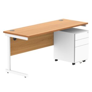CORE Single Upright Rectangular Desk + Under Desk Steel Pedestal 3 Drawers