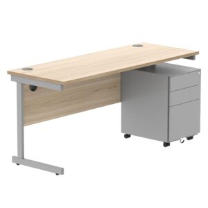CORE Single Upright Rectangular Desk + Under Desk Steel Pedestal 3 Drawers