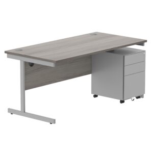 CORE Single Upright Rectangular Desk + Under Desk Steel Pedestal 3 Drawers
