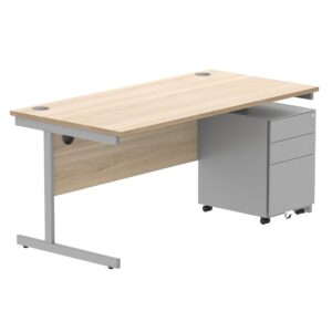 CORE Single Upright Rectangular Desk + Under Desk Steel Pedestal 3 Drawers