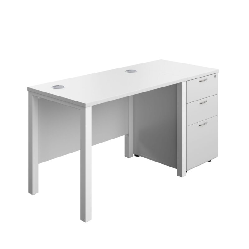 Goal Post Rectangular Desk + 3 Drawer Desk High Pedestal