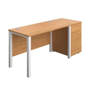 Goal Post Rectangular Desk + 3 Drawer Desk High Pedestal