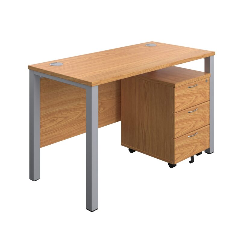 Goal Post Rectangular Desk + 3 Drawer Mobile Pedestal