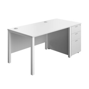 Goal Post Rectangular Desk + 3 Drawer Desk High Pedestal