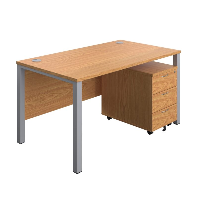 Goal Post Rectangular Desk + 3 Drawer Mobile Pedestal
