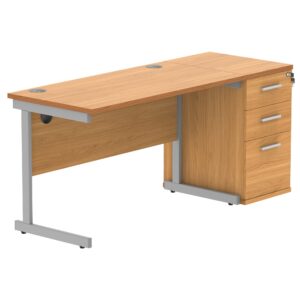 Single Upright Rectangular Desk + Desk High Pedestal