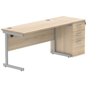 Single Upright Rectangular Desk + Desk High Pedestal