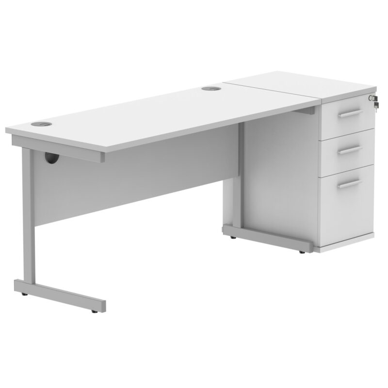 Single Upright Rectangular Desk + Desk High Pedestal