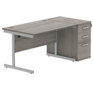 Single Upright Rectangular Desk + Desk High Pedestal