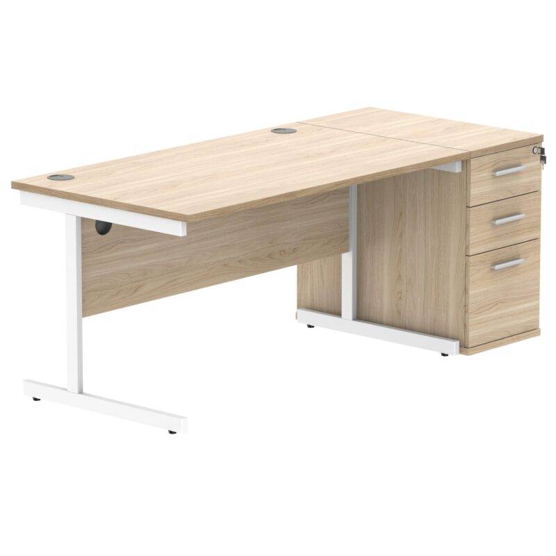 Single Upright Rectangular Desk + Desk High Pedestal