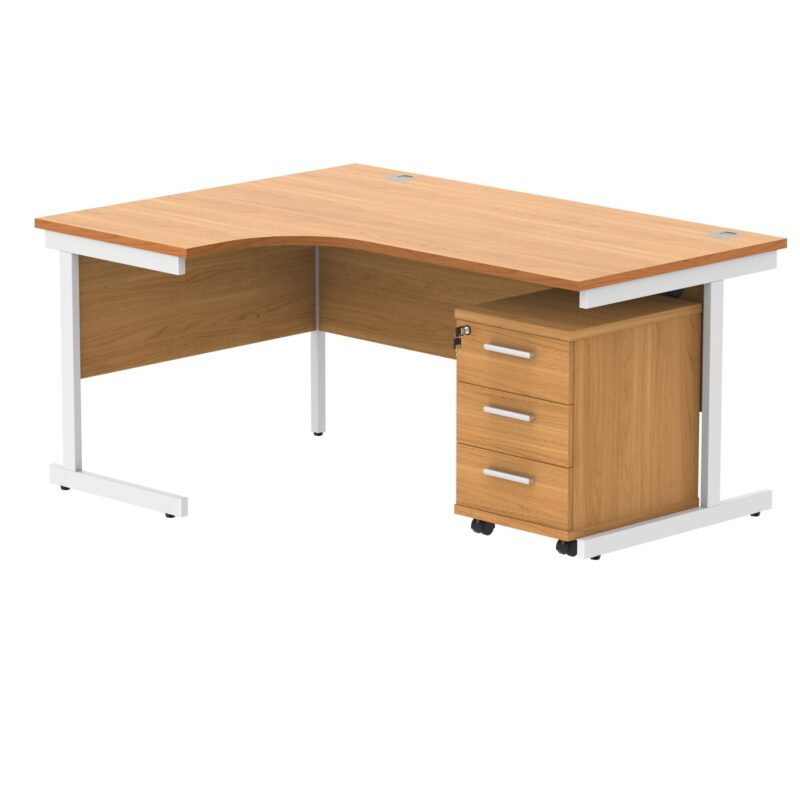 Single Upright Left Hand Radial Desk + 3 Drawer Mobile Under Desk Pedestal
