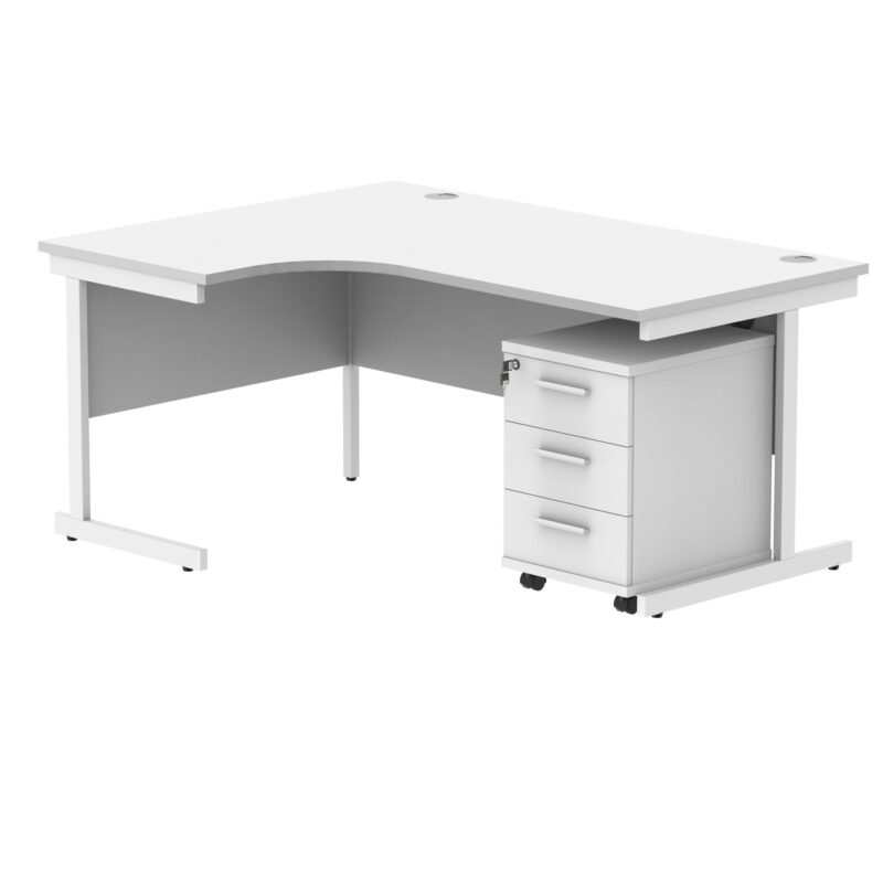 Single Upright Left Hand Radial Desk + 3 Drawer Mobile Under Desk Pedestal