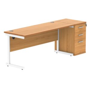 Single Upright Rectangular Desk + Desk High Pedestal
