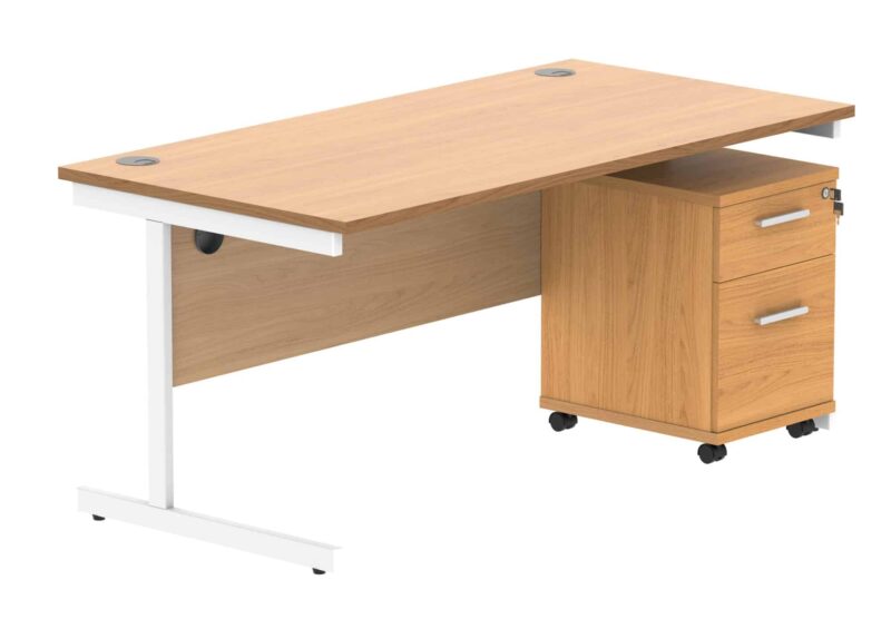 Single Upright Rectangular Desk + 2 Drawer Mobile Under Desk Pedestal