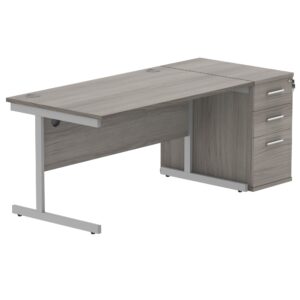 Single Upright Rectangular Desk + Desk High Pedestal