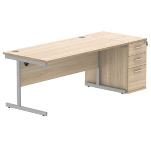 Single Upright Rectangular Desk + Desk High Pedestal