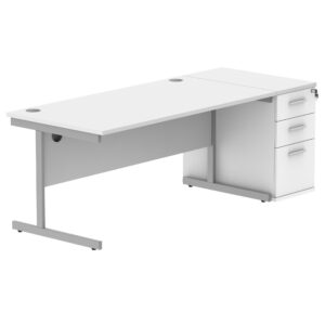 Single Upright Rectangular Desk + Desk High Pedestal