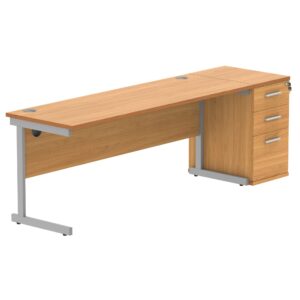 Single Upright Rectangular Desk + Desk High Pedestal