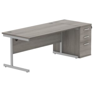 Single Upright Rectangular Desk + Desk High Pedestal