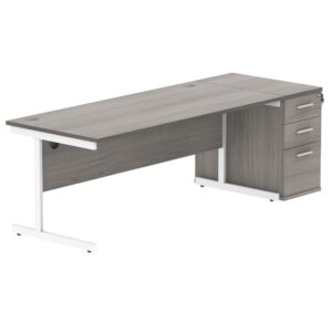 Single Upright Rectangular Desk + Desk High Pedestal