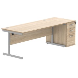Single Upright Rectangular Desk + Desk High Pedestal