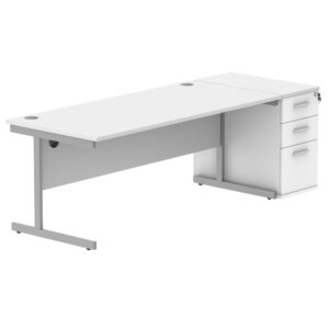 Single Upright Rectangular Desk + Desk High Pedestal