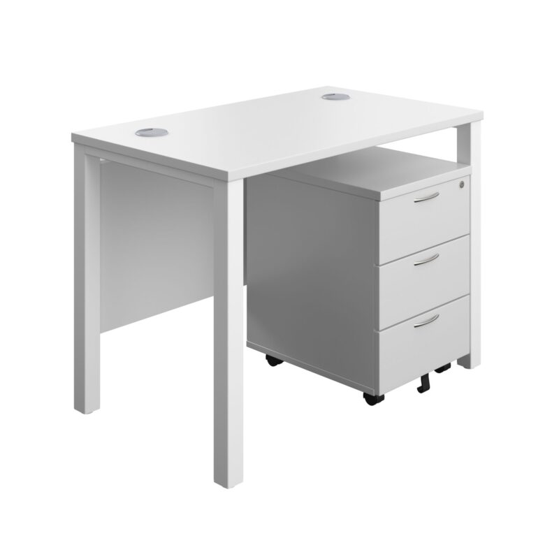 Goal Post Rectangular Desk + 3 Drawer Mobile Pedestal