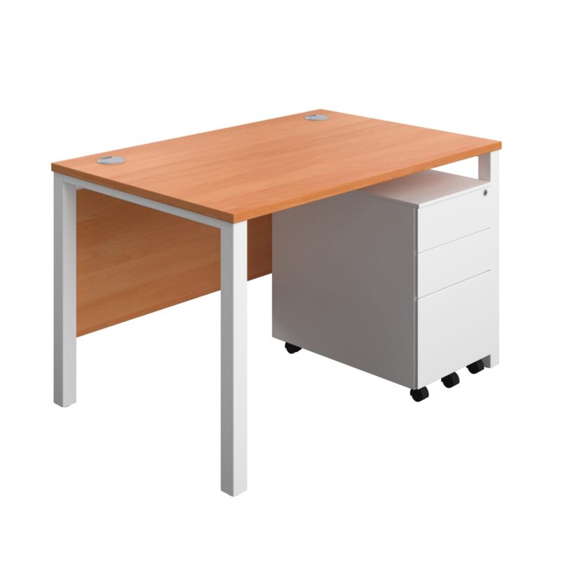 Goal Post Rectangular Desk + 3 Drawer Steel Pedestal