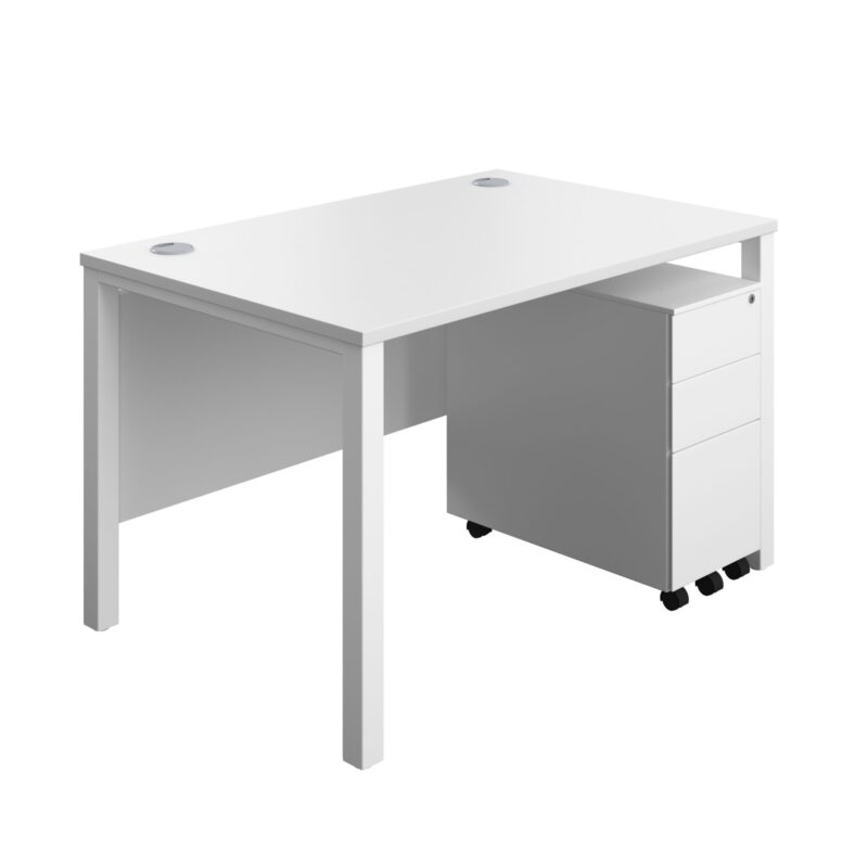 Goal Post Rectangular Desk + 3 Drawer Slimline Steel Pedestal