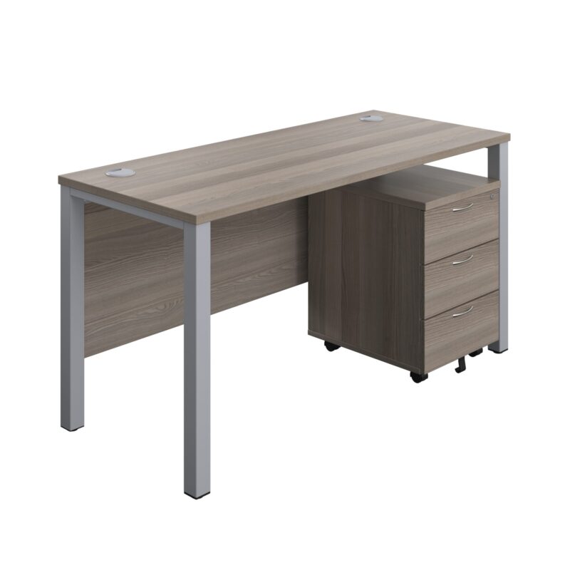Goal Post Rectangular Desk + 3 Drawer Mobile Pedestal