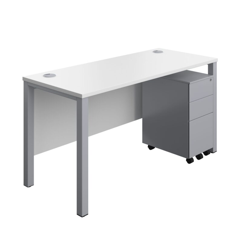 Goal Post Rectangular Desk + 3 Drawer Slimline Steel Pedestal