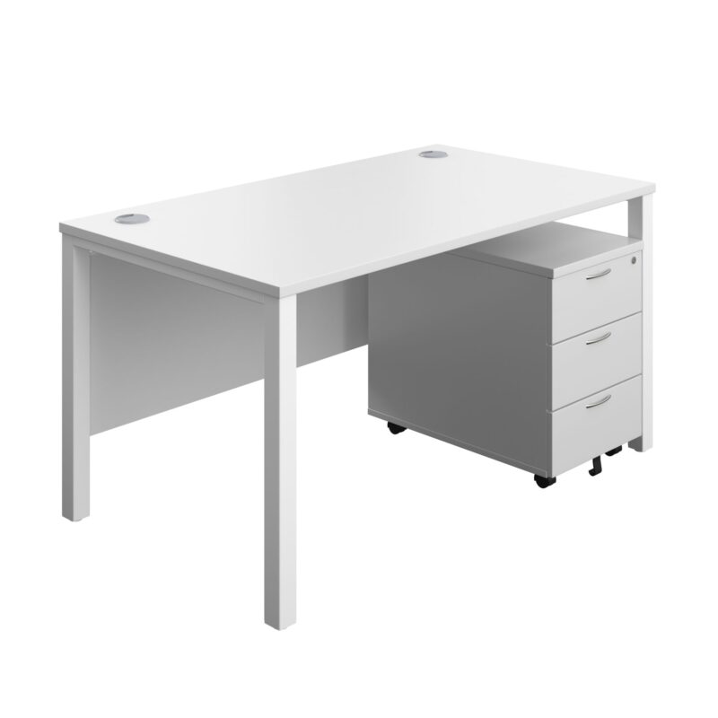 Goal Post Rectangular Desk + 3 Drawer Mobile Pedestal