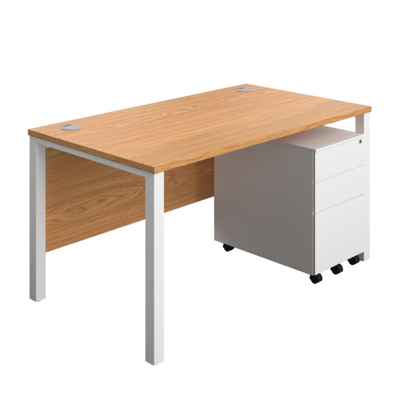 Goal Post Rectangular Desk + 3 Drawer Steel Pedestal