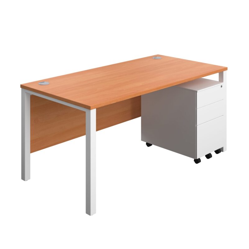 Goal Post Rectangular Desk + 3 Drawer Steel Pedestal