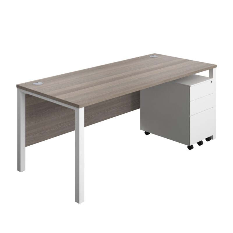 Goal Post Rectangular Desk + 3 Drawer Steel Pedestal