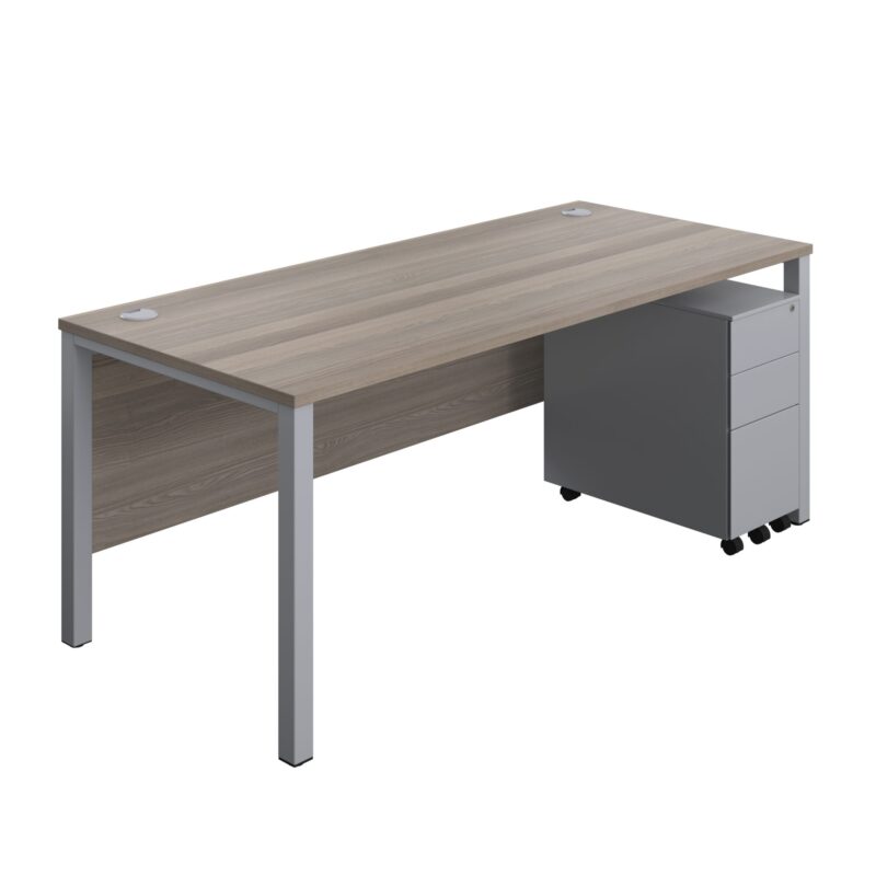 Goal Post Rectangular Desk + 3 Drawer Slimline Steel Pedestal