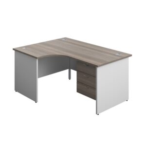 Panel Plus Left Radial Desk + 3 Drawer Fixed Pedestal Bundle