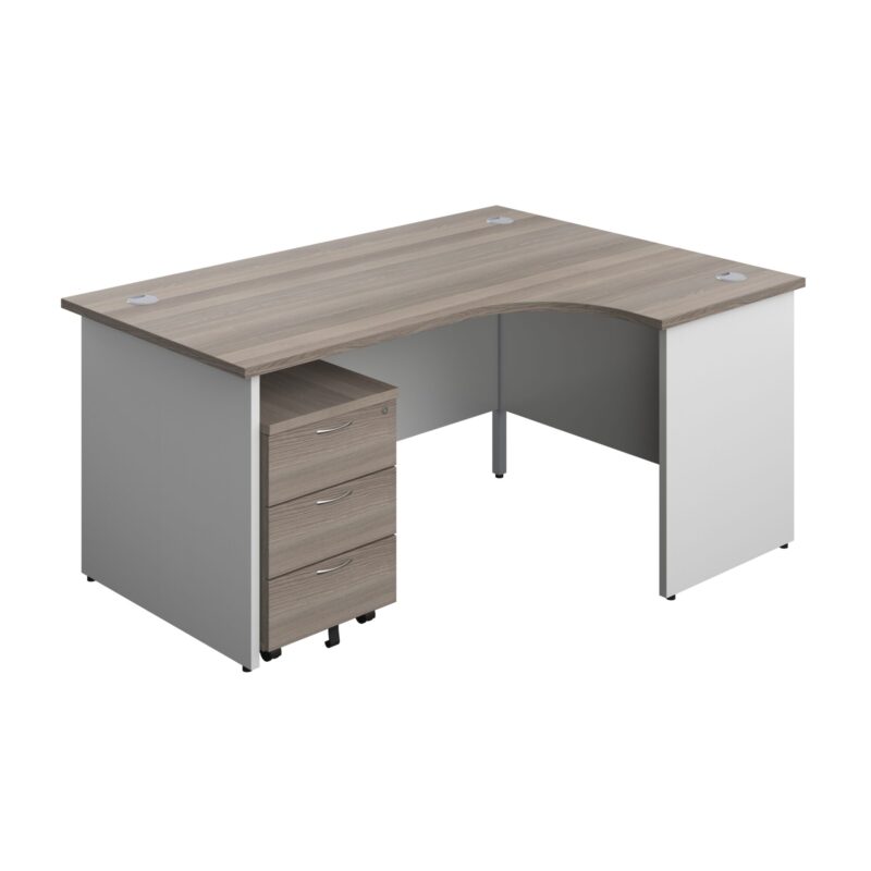 Panel Plus Right Radial Desk + 3 Drawer Mobile Pedestal Bundle